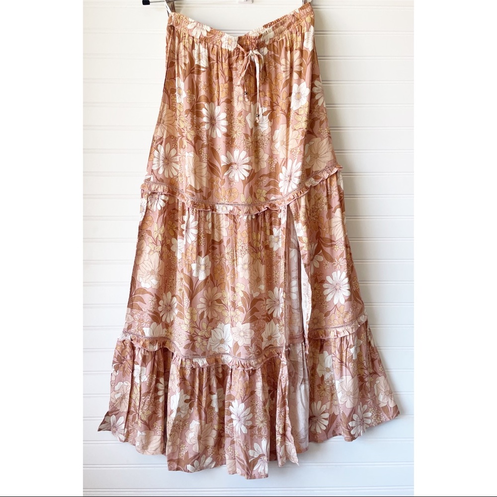 Petal & Pup Boho Mauve Floral Elastic Waist Drawstring Maxi Skirt Size 4 EUC